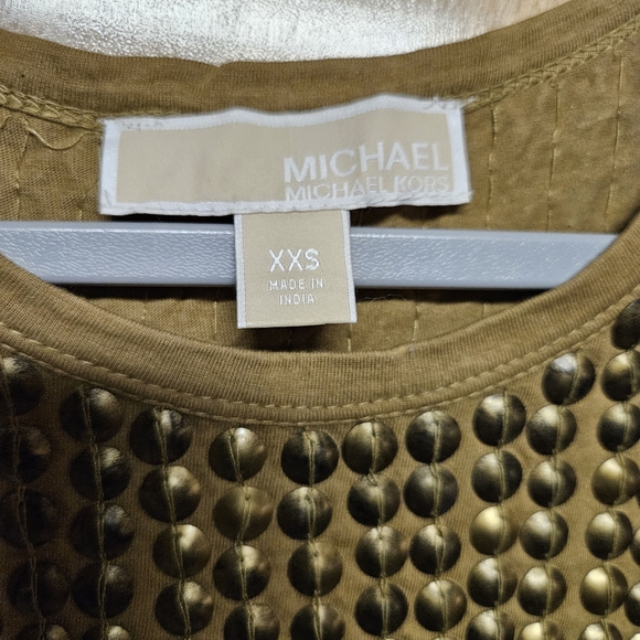 Michael Kors Chainmail Gold Studded Grunge Lined Midi Shimmer  XXS RN # 111818 - Picture 3 of 8